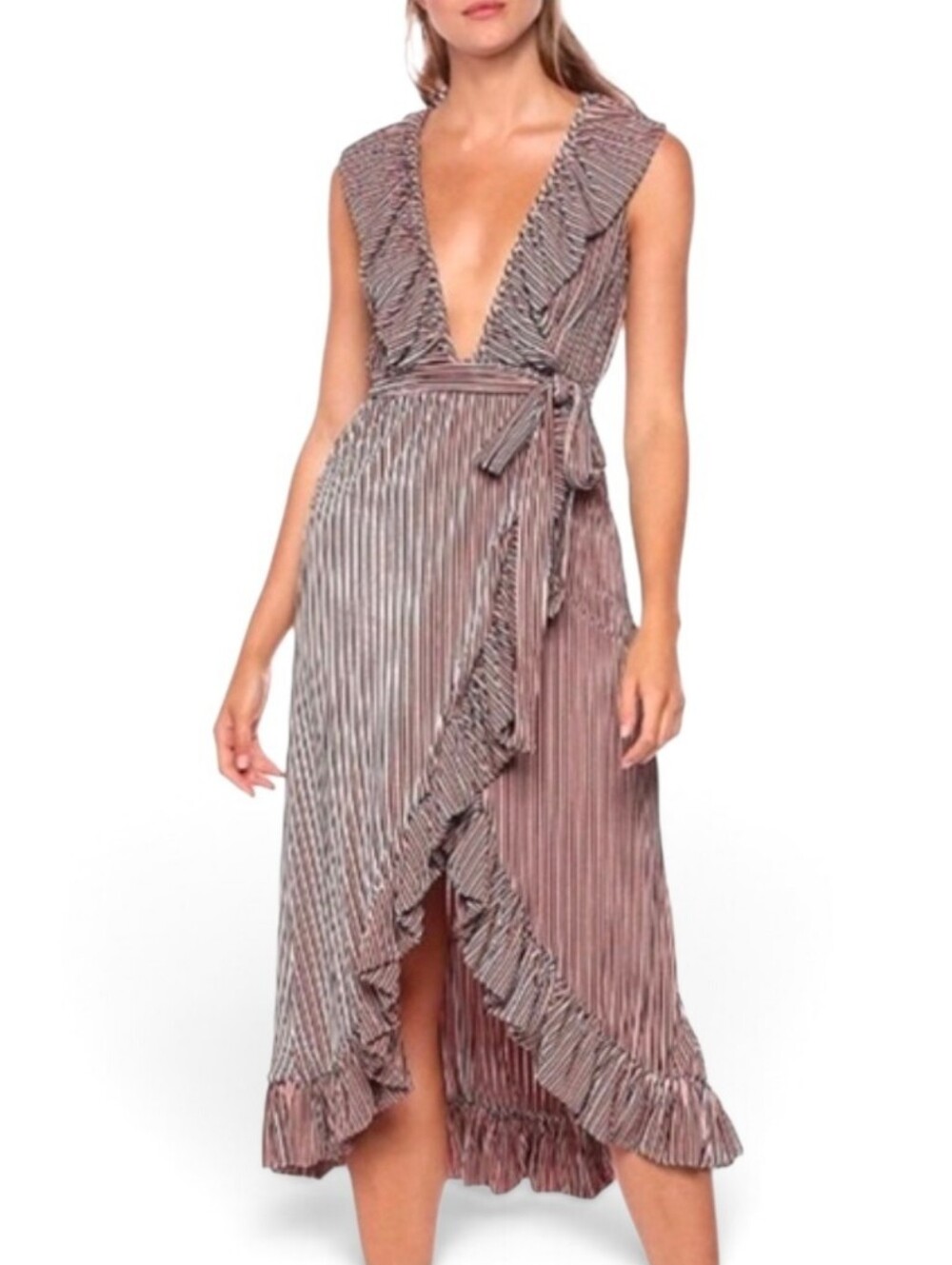 MISA LOS ANGELES Striped Velvet Wrap Chateau Dress - Medium